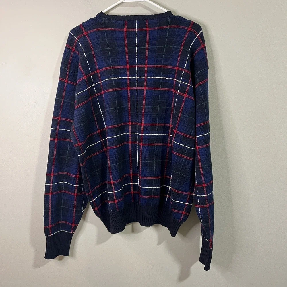 Polo Ralph Lauren Blue Plaid Knit Ski Sweater Men Size XL